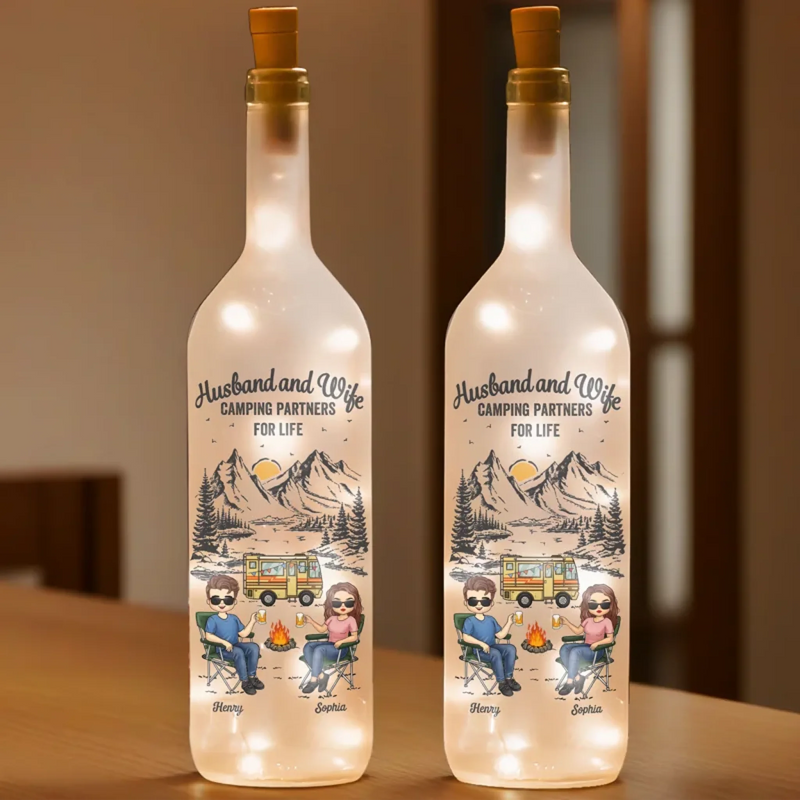 Custom Name Husband and Wife Camping Gifts for Couples - Personalized Bottle Lamp