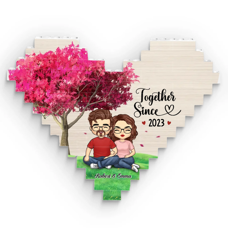 Forever Together - Couple Personalized Custom Heart Shaped Building Brick Blocks - Gift For Husband Wife, Anniversary
