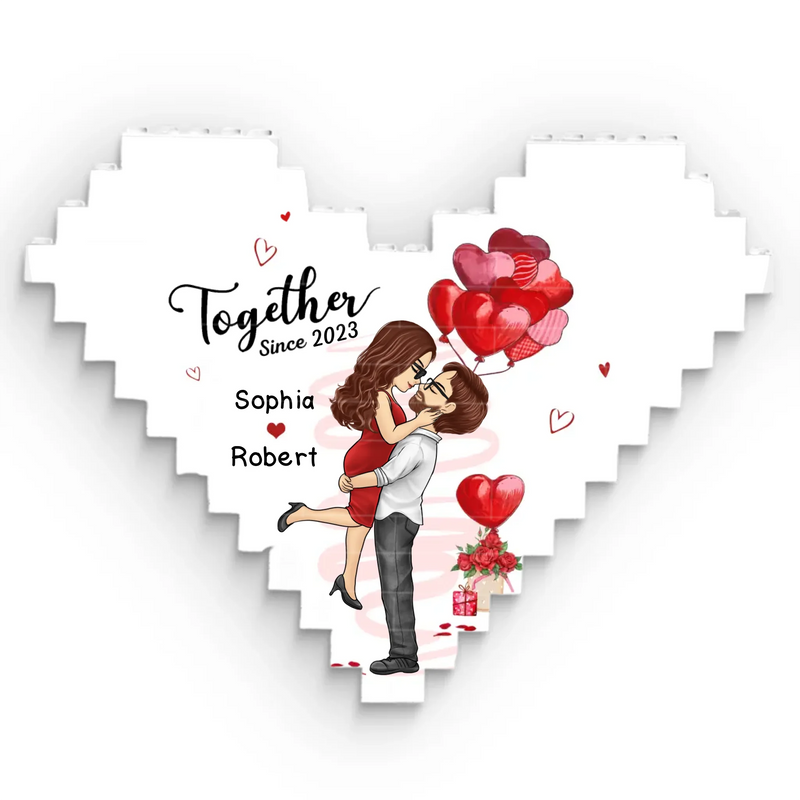 Together Is My Favorite Place To Be - Couple Personalized Custom Heart Shaped Building Brick Blocks - Gift For Husband Wife, Anniversary