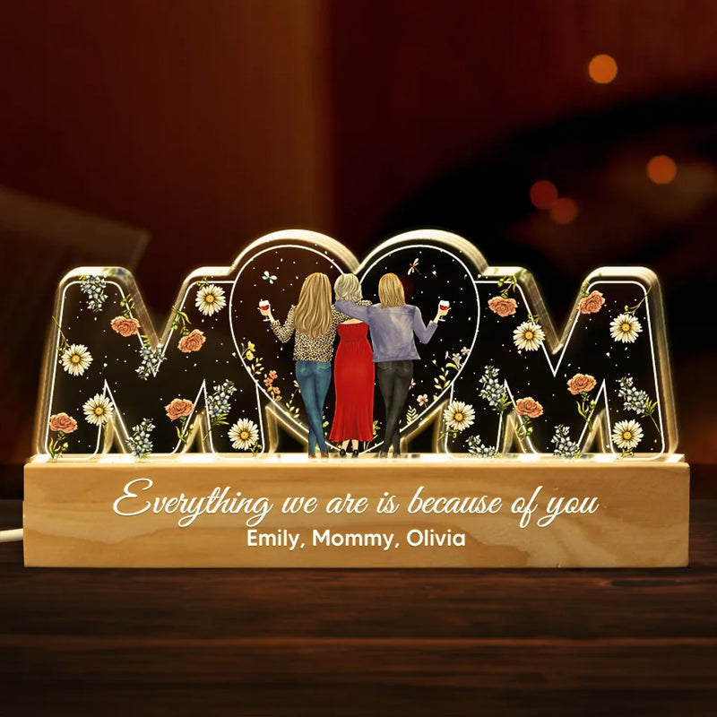 Everything We Are Is Because Of You - Family  Personalized Custom Acrylic Block 3D LED Night Light - Gift For Mom, Daughter