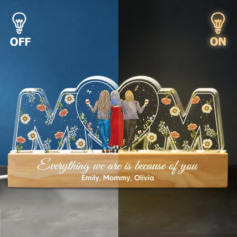 Everything We Are Is Because Of You - Family  Personalized Custom Acrylic Block 3D LED Night Light - Gift For Mom, Daughter