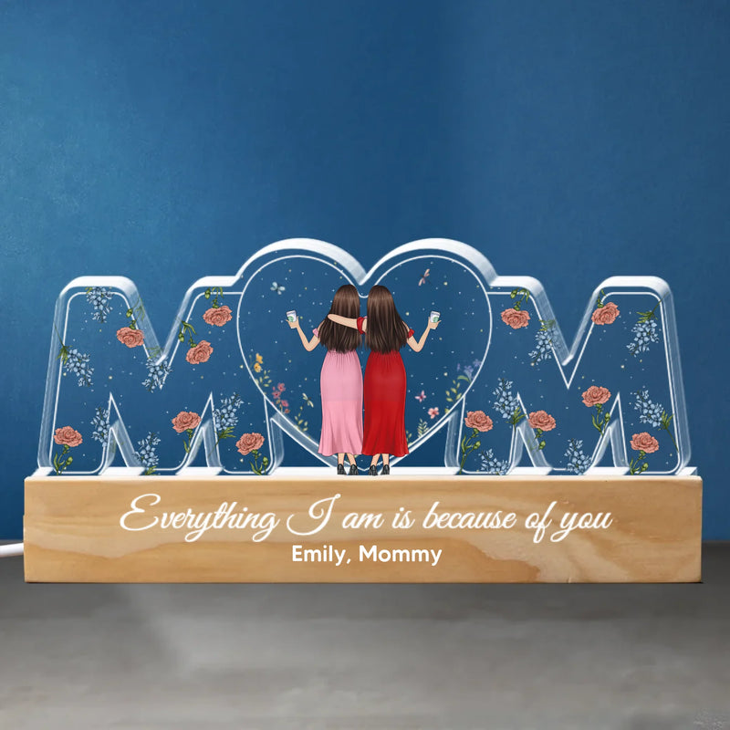 Everything We Are Is Because Of You - Family  Personalized Custom Acrylic Block 3D LED Night Light - Gift For Mom, Daughter