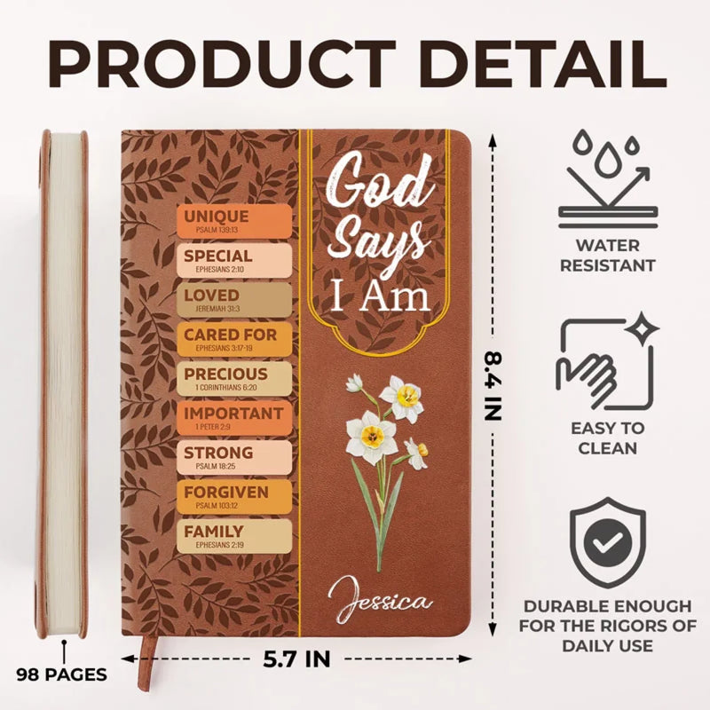 God Says I Am Important - Family Personalized Custom Leather Journal - Gift For Yourself, Best Friends, Siblings, Family Members