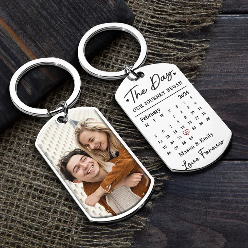 Custom Photo Celebrating The Day Our Journey Began - Couple Personalized Custom Keychain - Christmas Gift For Husband Wife, Anniversary