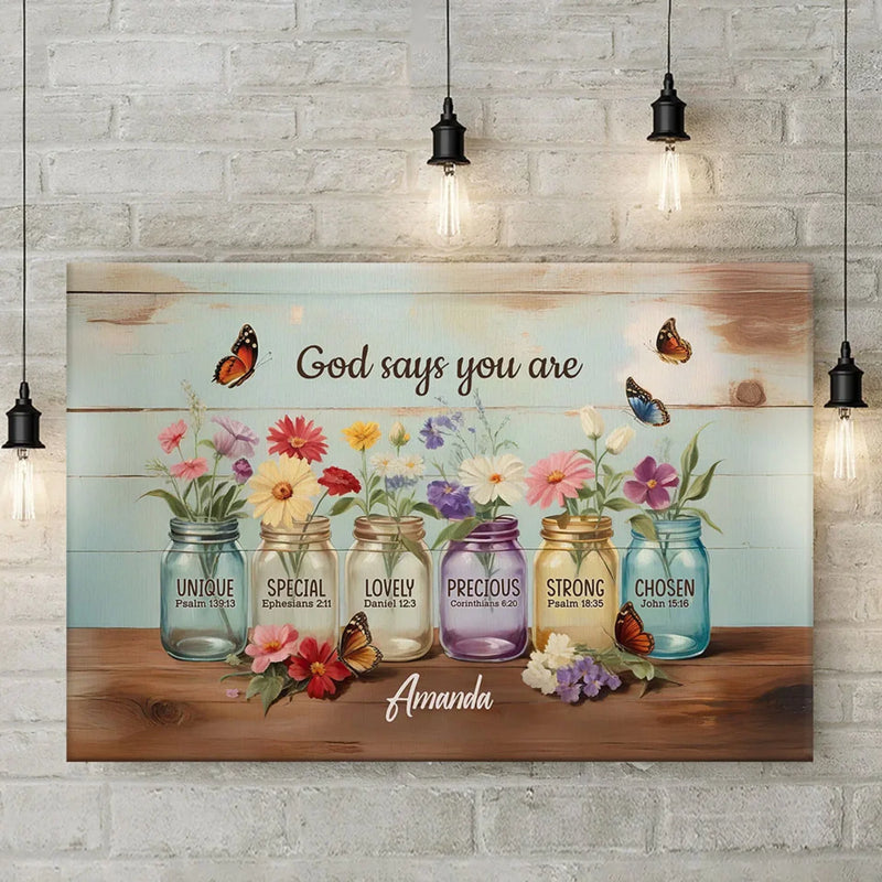 God Says You Are - Family Personalized Custom Horizontal Canvas - Gift For Yourself, Best Friends, Siblings, Family Members