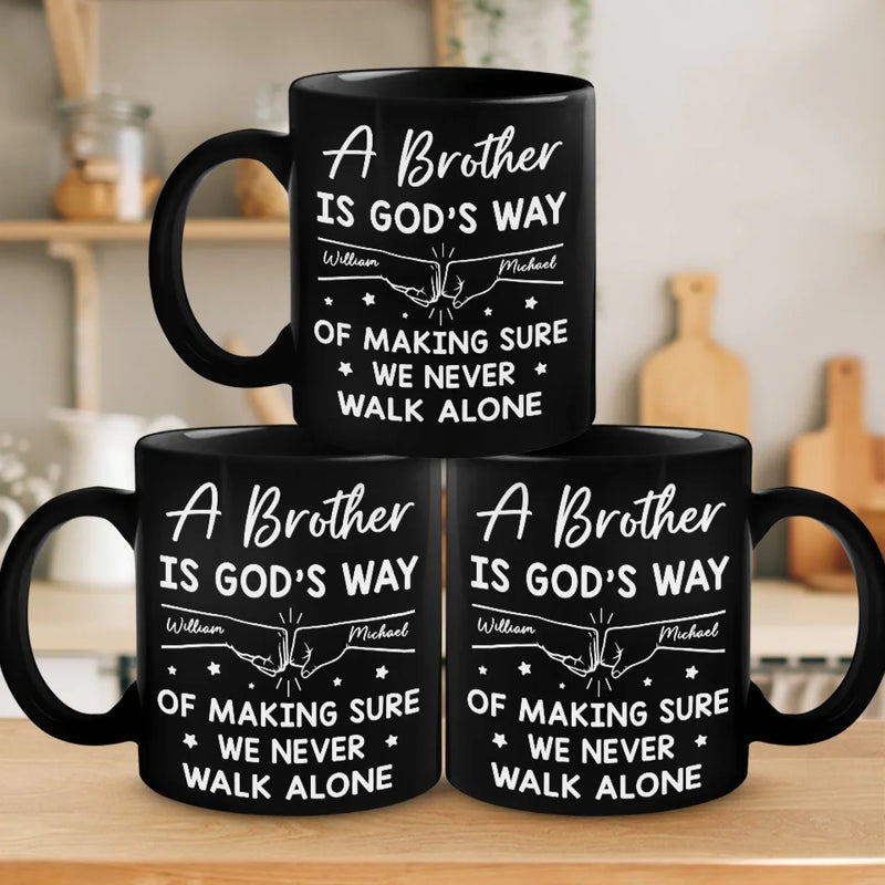 We Never Walk Alone - Family Personalized Custom Black Mug - Gift For Family Members