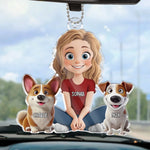 Custom Name Girl and Dog Family Gifts - Personalized Car Ornament