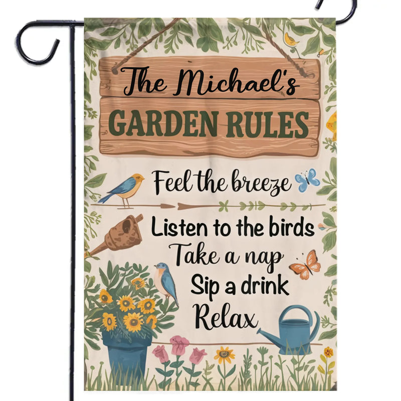 Custom Name Garden Rules Decor - Personalized Flag