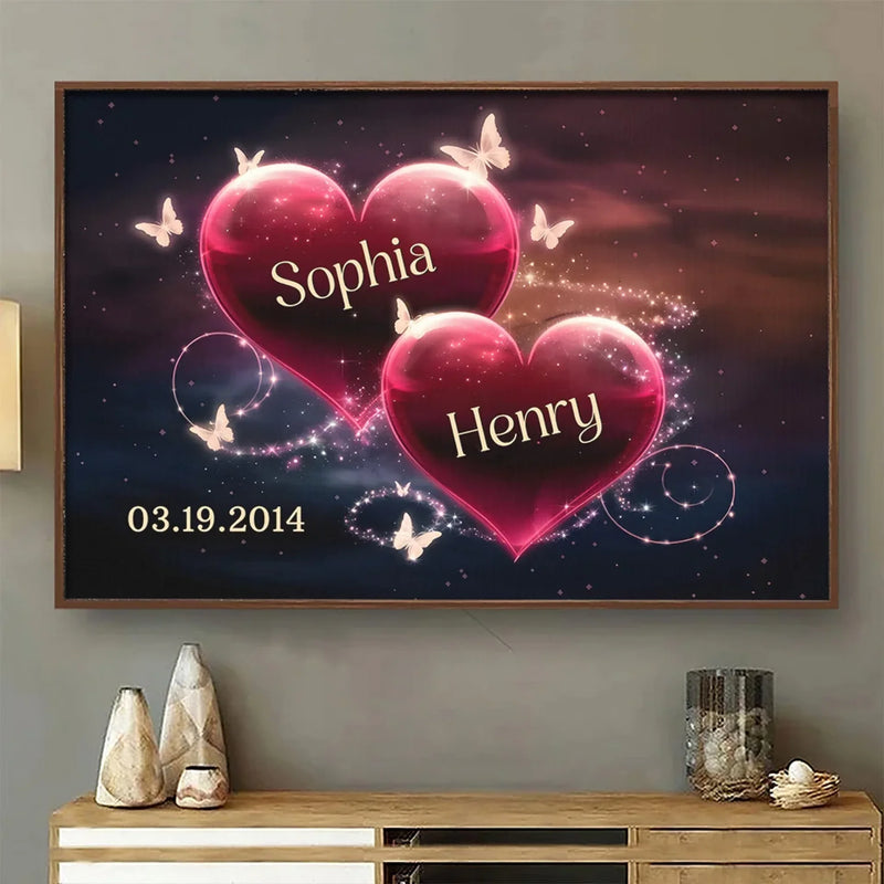 Two Hearts, One Soul - Couple Personalized Custom Horizontal Poster - Gift For Husband Wife, Anniversary