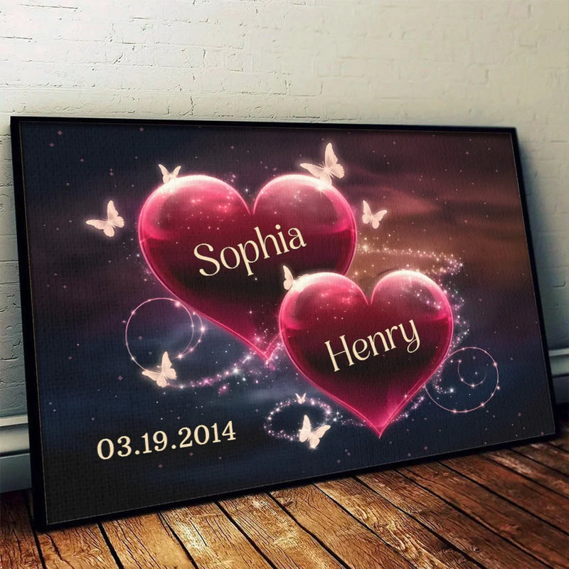 Two Hearts, One Soul - Couple Personalized Custom Horizontal Poster - Gift For Husband Wife, Anniversary