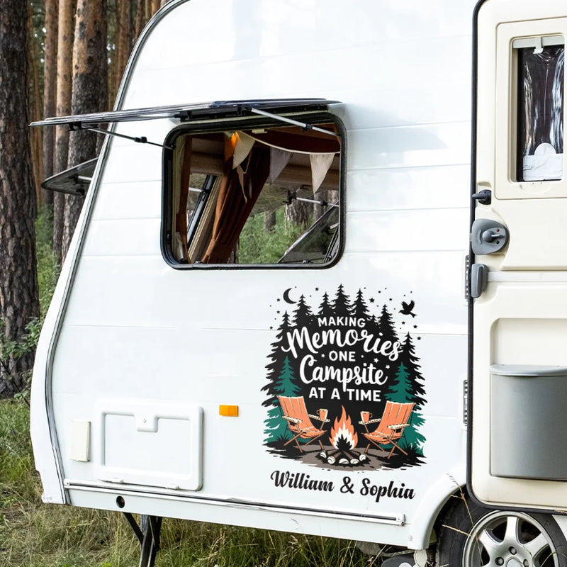 Making Memories One Campsite At A Time - Camping Personalized Custom RV Decal - Gift For Yourself, Best Friends, Siblings, Family Members, Camping Lovers