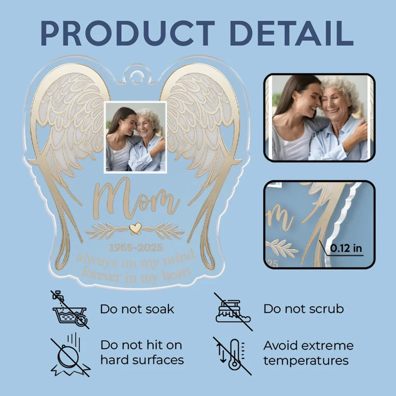 Custom Photo You’re Gone But Never Forgotten, Always On My Mind - Memorial Personalized Custom Car Ornament - Acrylic Custom Shaped - Sympathy Gift For Family Members