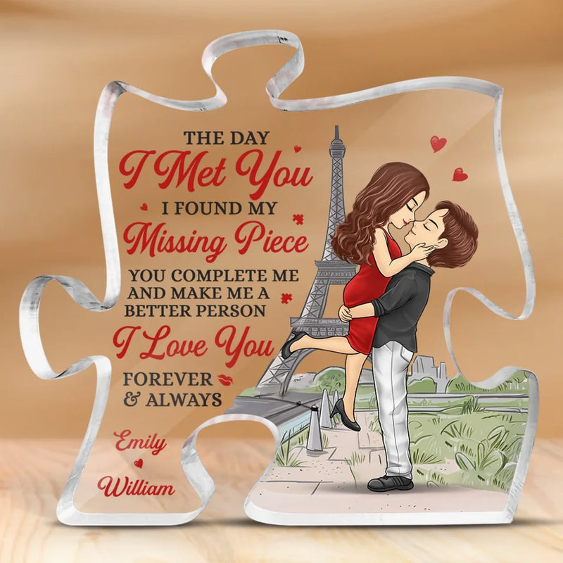 With You, I Find My Joy - Couple Personalized Custom Puzzle Shaped Acrylic Plaque - Gift For Husband Wife, Anniversary