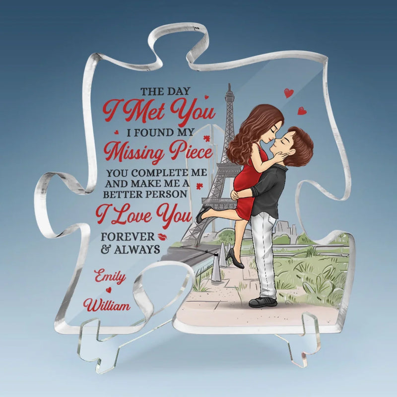 With You, I Find My Joy - Couple Personalized Custom Puzzle Shaped Acrylic Plaque - Gift For Husband Wife, Anniversary