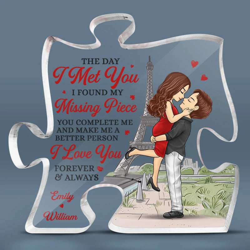 With You, I Find My Joy - Couple Personalized Custom Puzzle Shaped Acrylic Plaque - Gift For Husband Wife, Anniversary