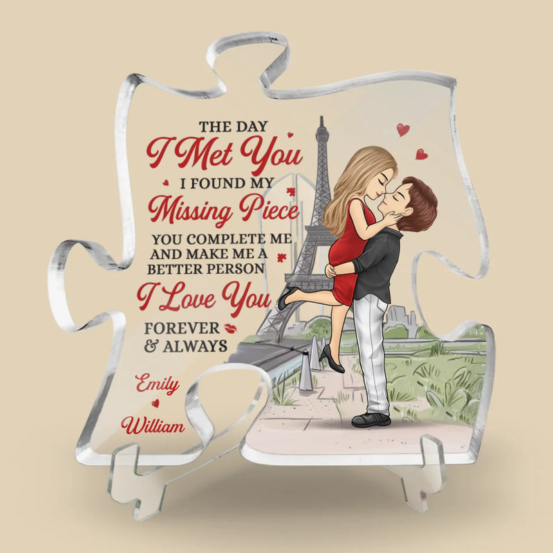 With You, I Find My Joy - Couple Personalized Custom Puzzle Shaped Acrylic Plaque - Gift For Husband Wife, Anniversary