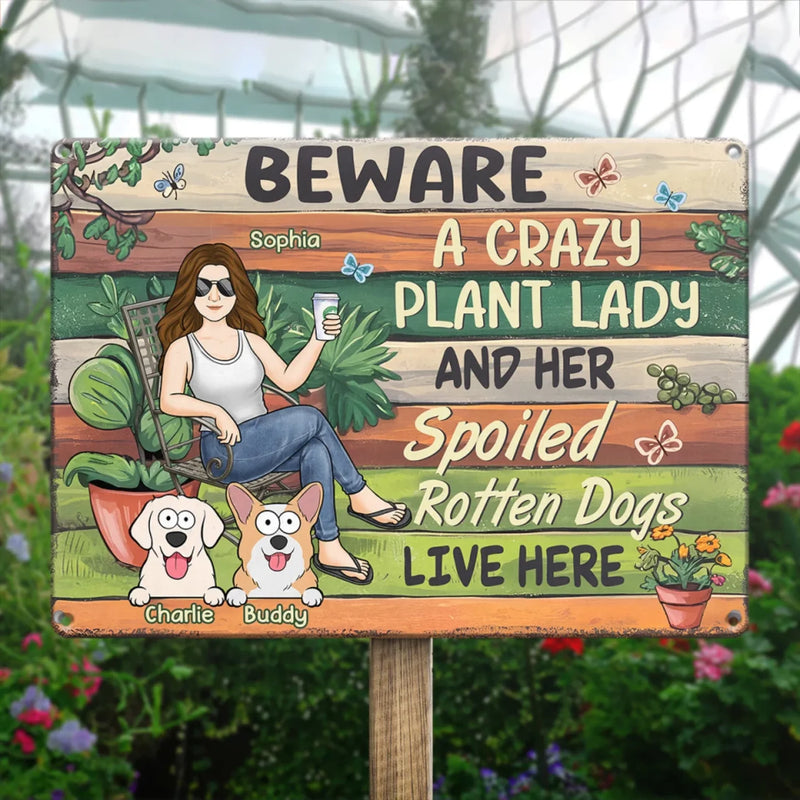 A Plant Lover And Her Little Dog Live Here - Dog Personalized Custom Home Decor Metal Sign - House Warming Gift For Pet Owners, Pet Lovers