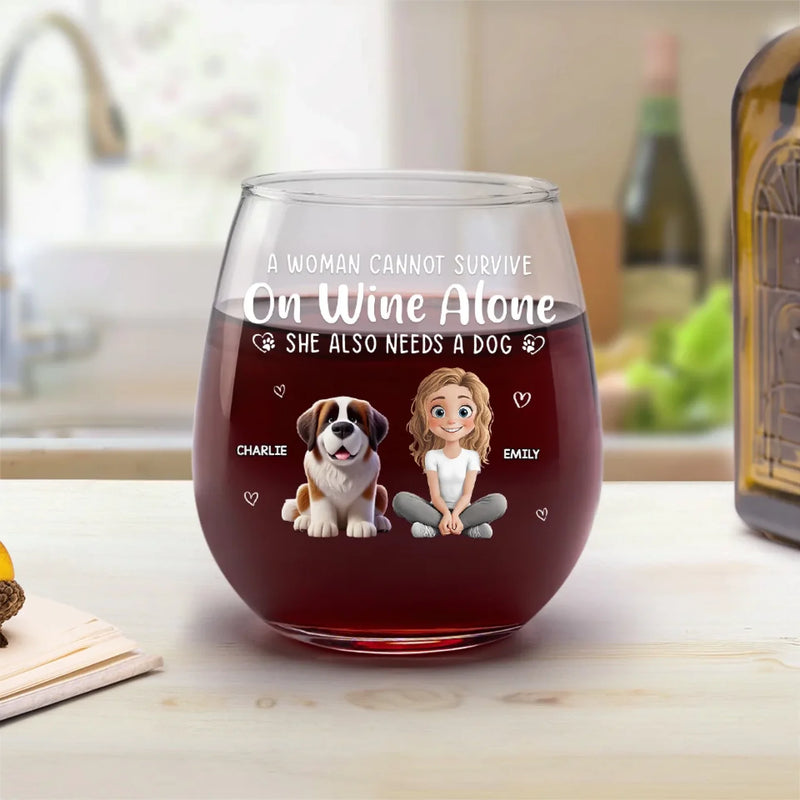 Custom Name Wine and Dog Lover Gifts for Women - Personalized Wine Glass