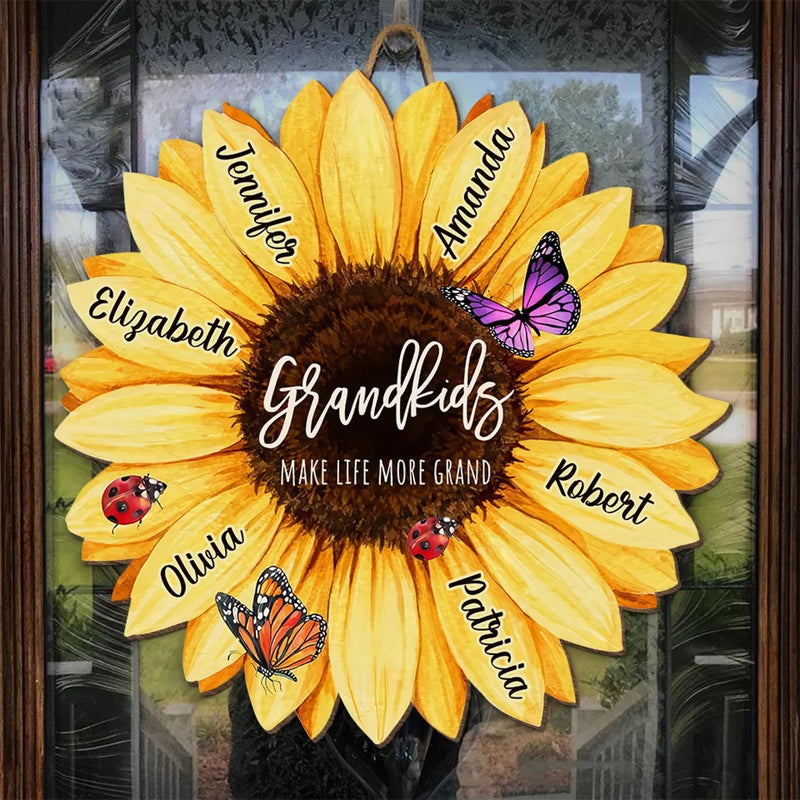 Love Grows Grander With Grandchildren - Family Personalized Custom Shaped Home Decor Wood Sign - House Warming Gift For Mom, Grandma