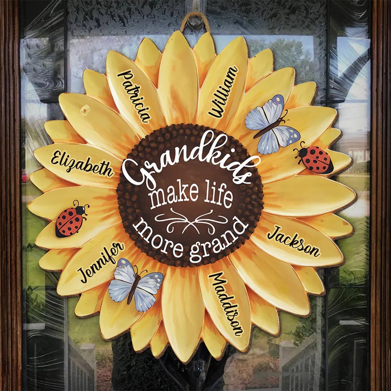 Grandkids Keep The Heart Young - Family Personalized Custom Shaped Home Decor Wood Sign - House Warming Gift For Mom, Grandma