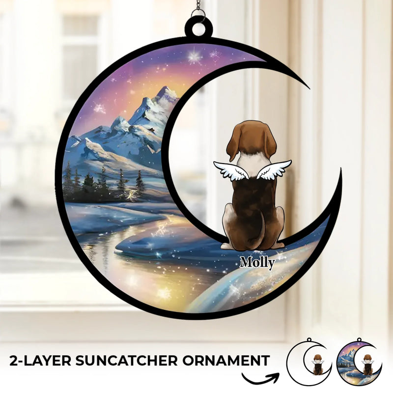 Custom Name Memorial Dog Mountain Gifts - Personalized Suncatcher Ornament