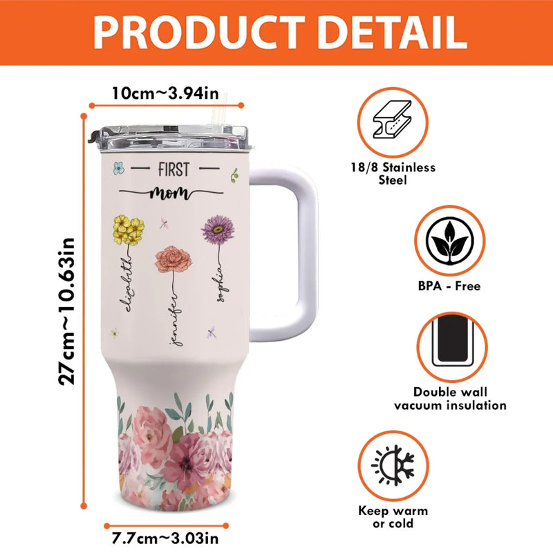 Custom Name First Mom Now Grandma Gifts for Grandma - Personalized 40 Oz Tumbler With Handle