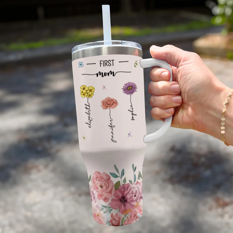 Custom Name First Mom Now Grandma Gifts for Grandma - Personalized 40 Oz Tumbler With Handle