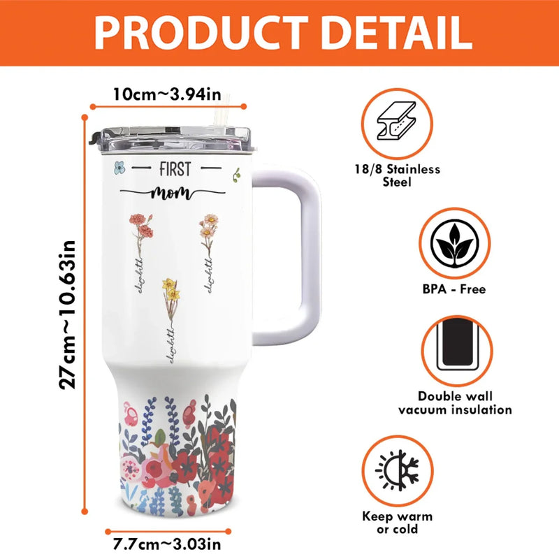 First Mom Now Grandma Floral Gifts - 40 Oz Tumbler With Handle