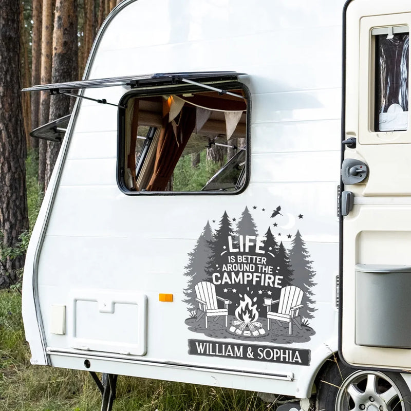 A Crackling Campfire And A Sky Full Of Stars - Camping Personalized Custom RV Decal - Gift For Yourself, Best Friends, Siblings, Family Members, Camping Lovers