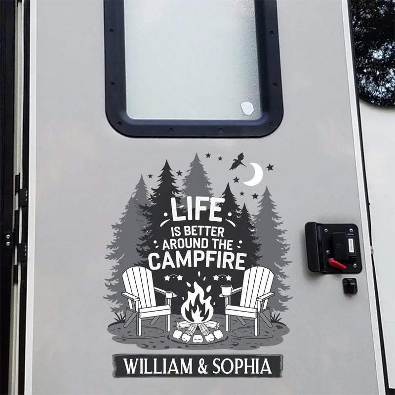 A Crackling Campfire And A Sky Full Of Stars - Camping Personalized Custom RV Decal - Gift For Yourself, Best Friends, Siblings, Family Members, Camping Lovers