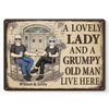 This House Has A Sweet Lady And A Grumpy Man - Couple Personalized Custom Home Decor Metal Sign - House Warming Gift For Husband Wife, Anniversary