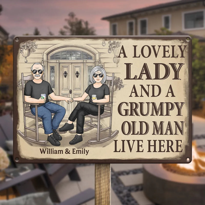 This House Has A Sweet Lady And A Grumpy Man - Couple Personalized Custom Home Decor Metal Sign - House Warming Gift For Husband Wife, Anniversary