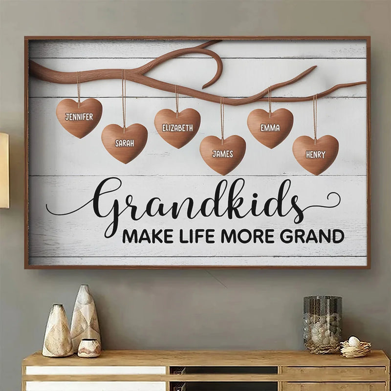 Grandkids Are The Heart Of A Family - Family Personalized Custom Horizontal Poster - Gift For Mom, Grandma