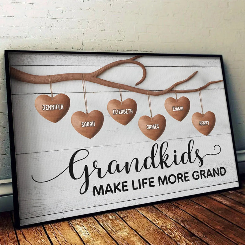 Grandkids Are The Heart Of A Family - Family Personalized Custom Horizontal Poster - Gift For Mom, Grandma