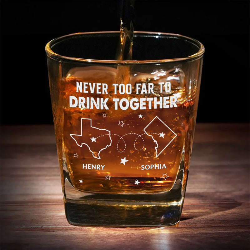 Miles Can't Break Family Ties - Family Personalized Custom Square Whiskey Glass - Gift For Family Members