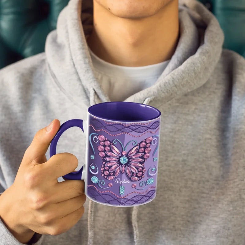 Custom Name Butterfly Design - Personalized Accent Mugs