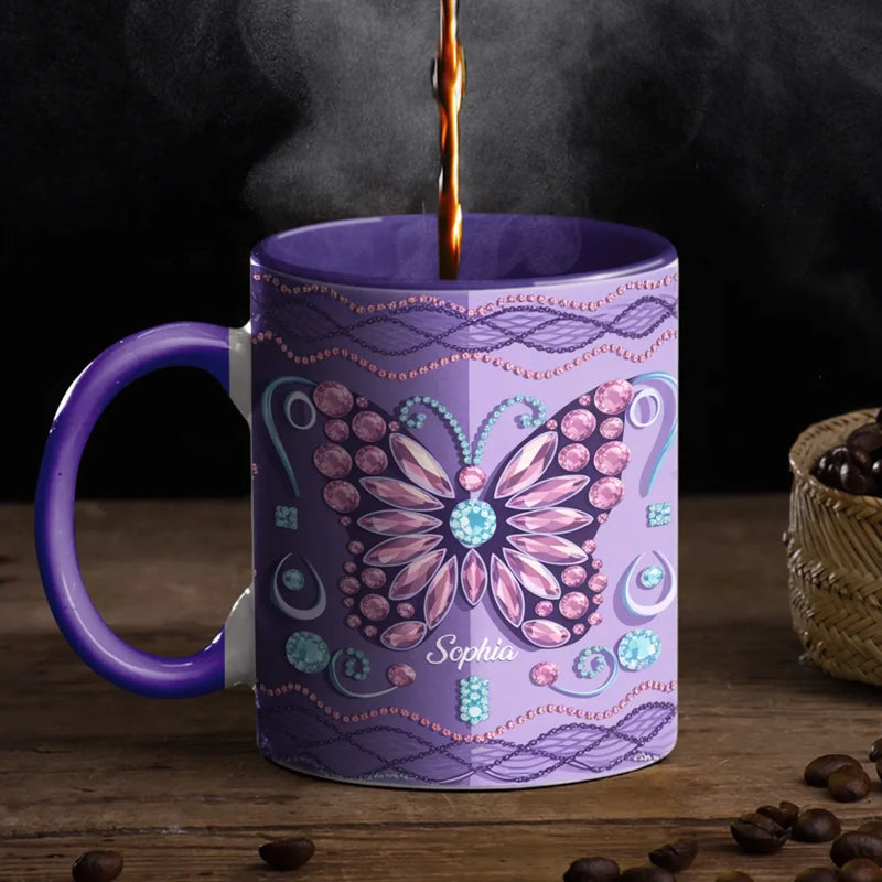 Custom Name Butterfly Design - Personalized Accent Mugs