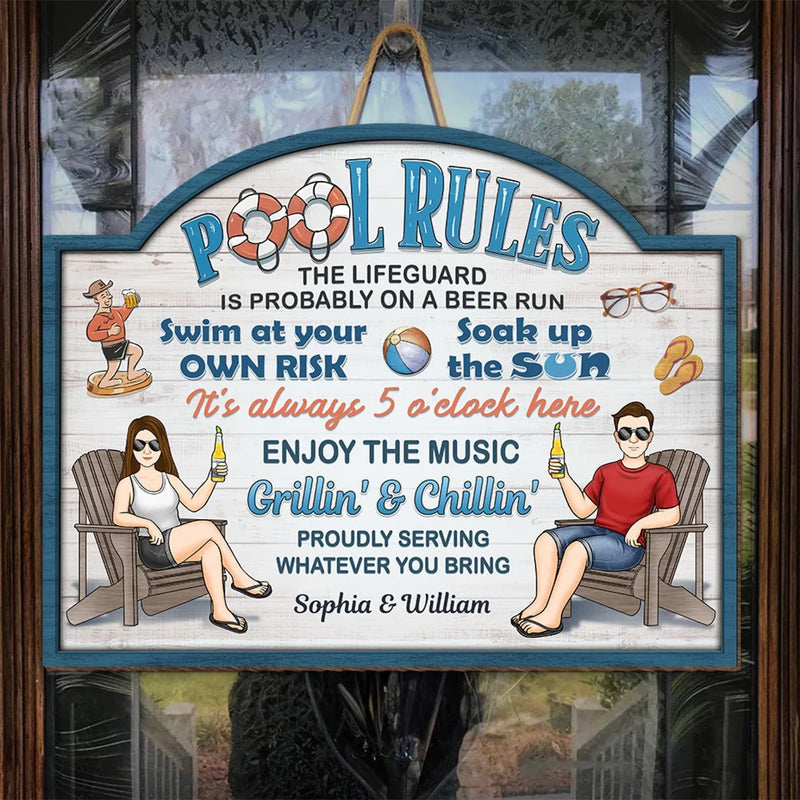 Our Love Is As Deep As This Pool - Couple Personalized Custom Home Decor Wood Sign - Gift For Husband Wife, Anniversary