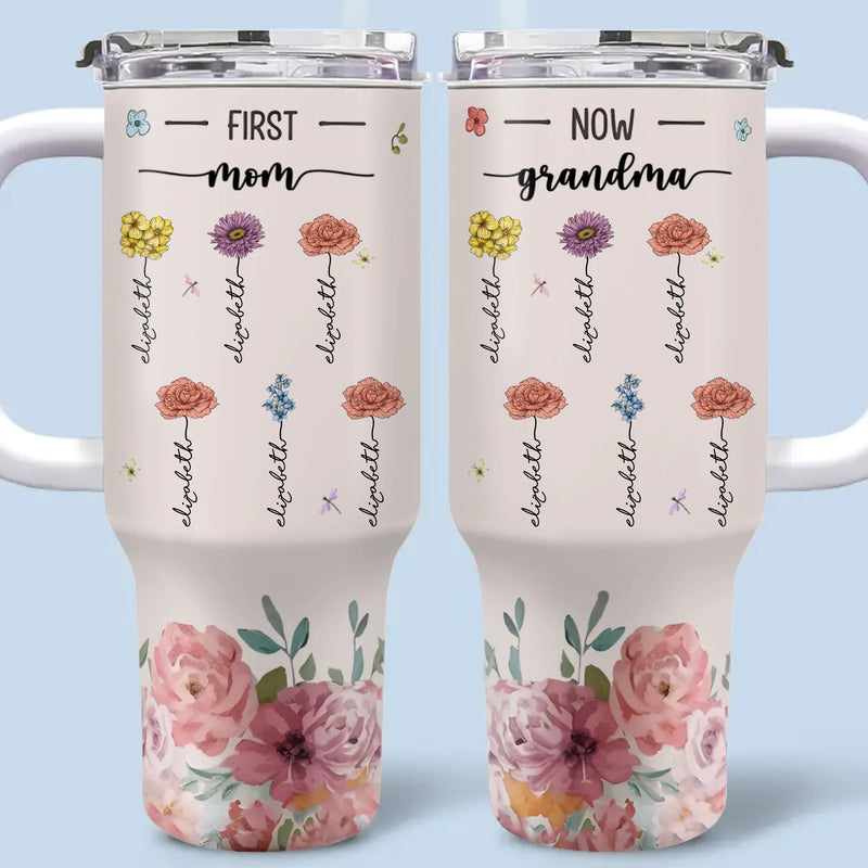 Custom Name First Mom Now Grandma Gifts for Grandma - Personalized 40 Oz Tumbler With Handle