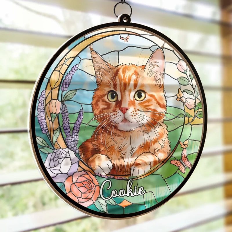 Custom Pet Photo Cat Gifts for Cat Lovers - Personalized Suncatcher Hanging Ornament