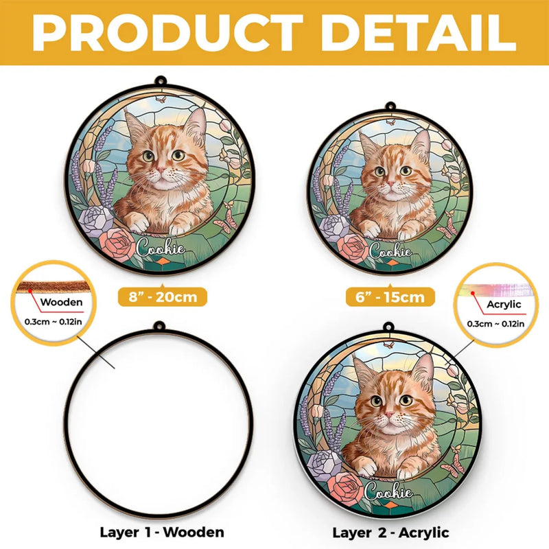 Custom Pet Photo Cat Gifts for Cat Lovers - Personalized Suncatcher Hanging Ornament