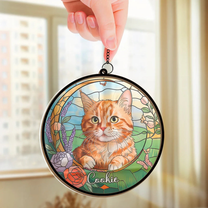 Custom Pet Photo Cat Gifts for Cat Lovers - Personalized Suncatcher Hanging Ornament