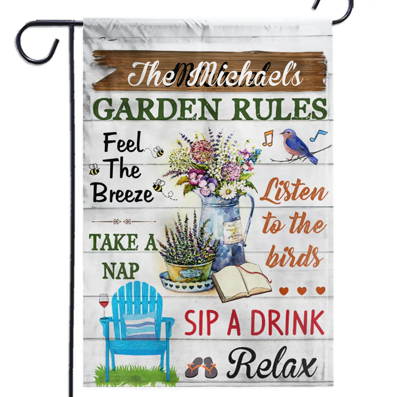 Custom Name Garden Rules Decor - Personalized Flag