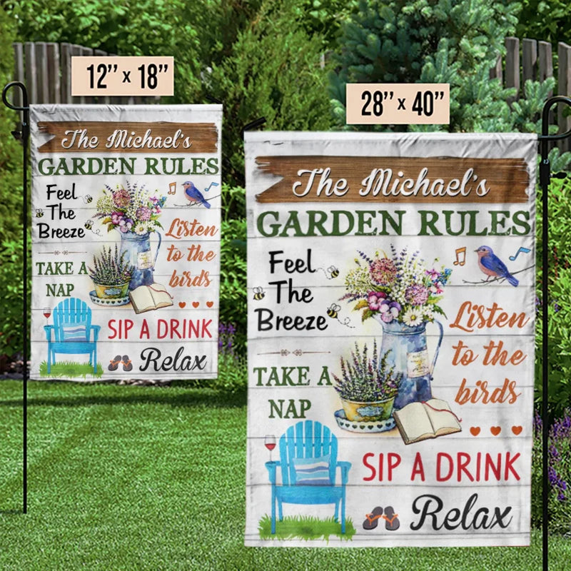 Custom Name Garden Rules Decor - Personalized Flag