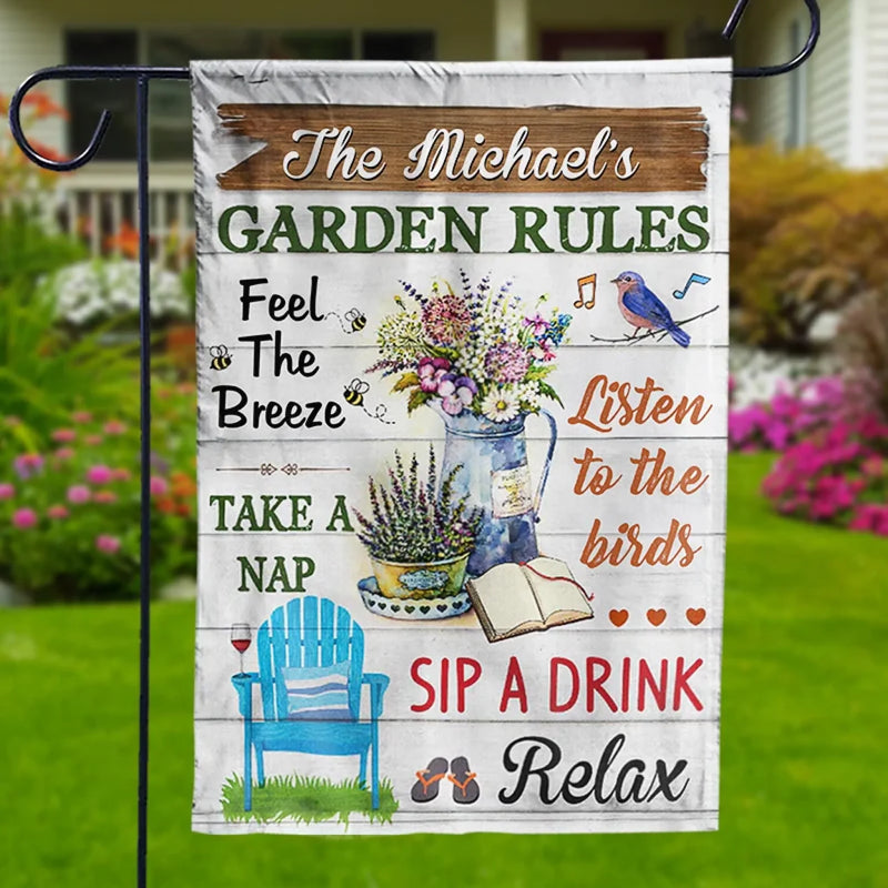 Custom Name Garden Rules Decor - Personalized Flag