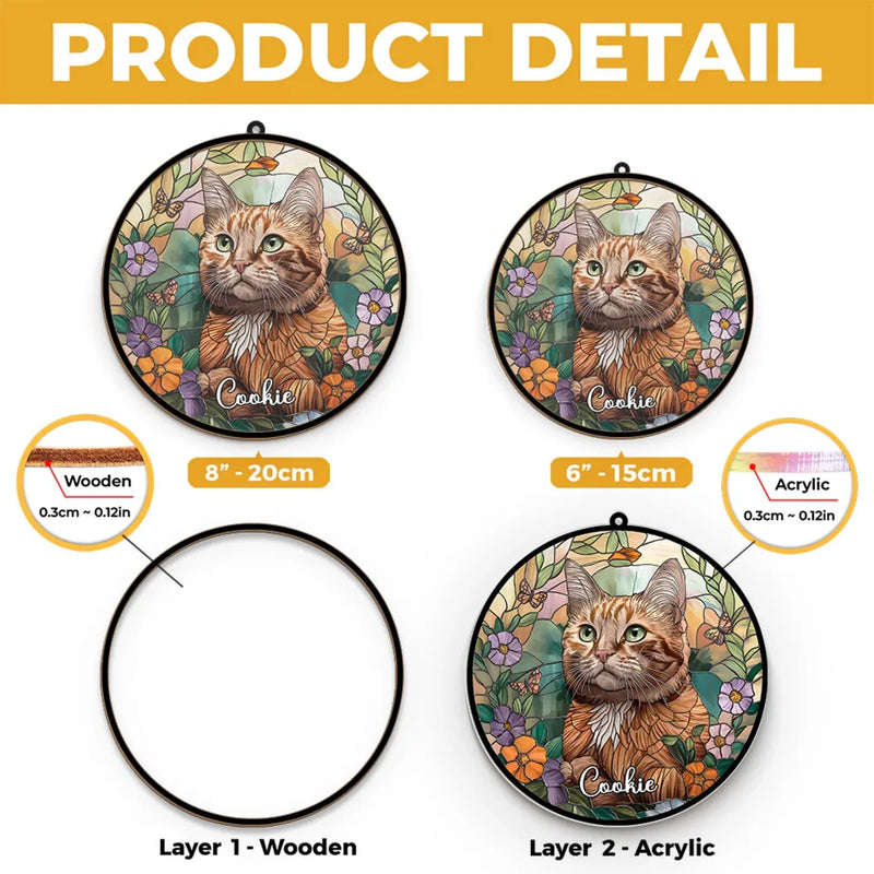 Custom Pet Photo Cat Garden Gifts - Personalized Suncatcher Hanging Ornament