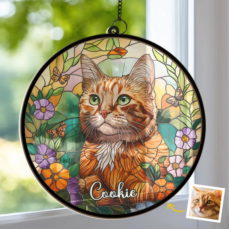 Custom Pet Photo Cat Garden Gifts - Personalized Suncatcher Hanging Ornament