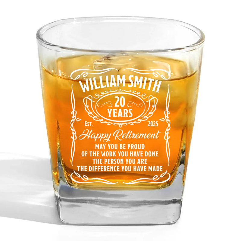 Custom Name Retirement Gifts - Personalized Square Whiskey Glass