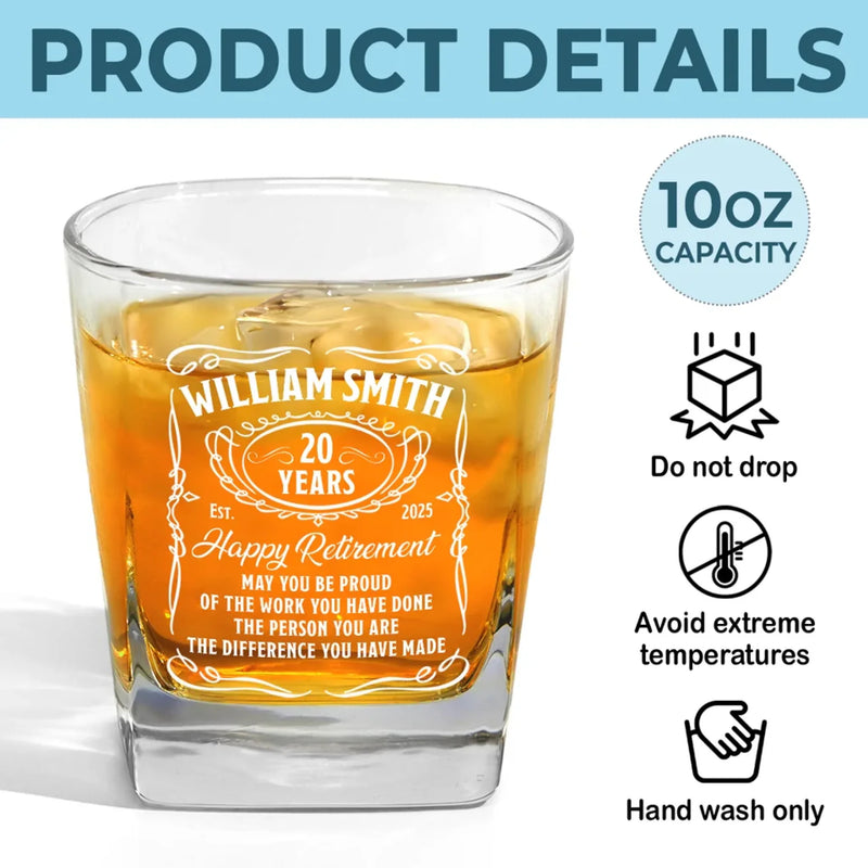Custom Name Retirement Gifts - Personalized Square Whiskey Glass