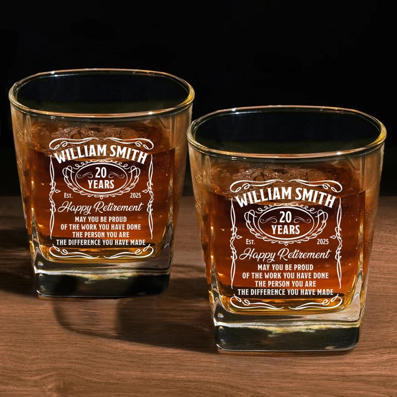 Custom Name Retirement Gifts - Personalized Square Whiskey Glass